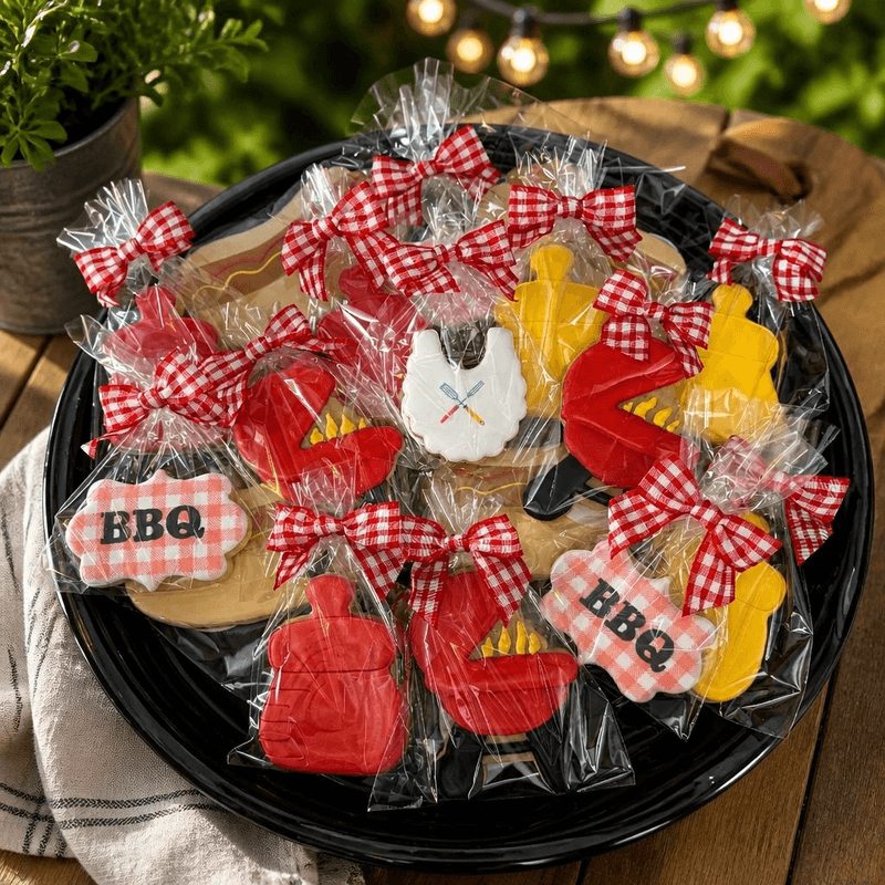 Baby-Q backyard barbecue shower cookies with grill and picnic designs