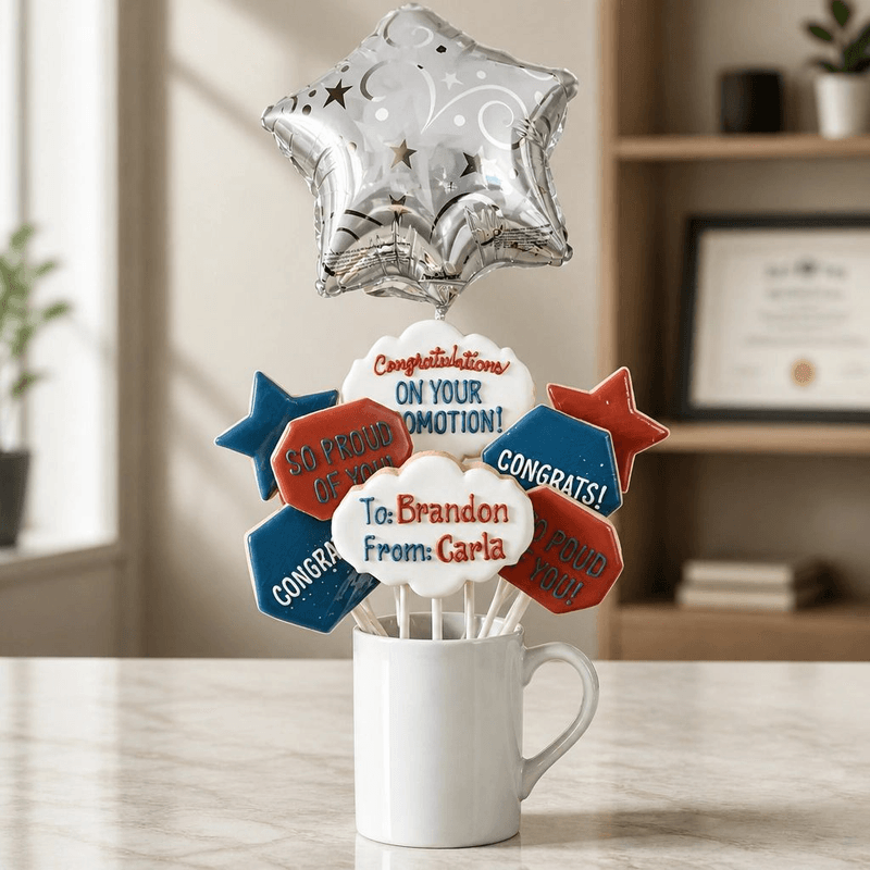 Assortment of custom cookies decorated by hand with royal icing